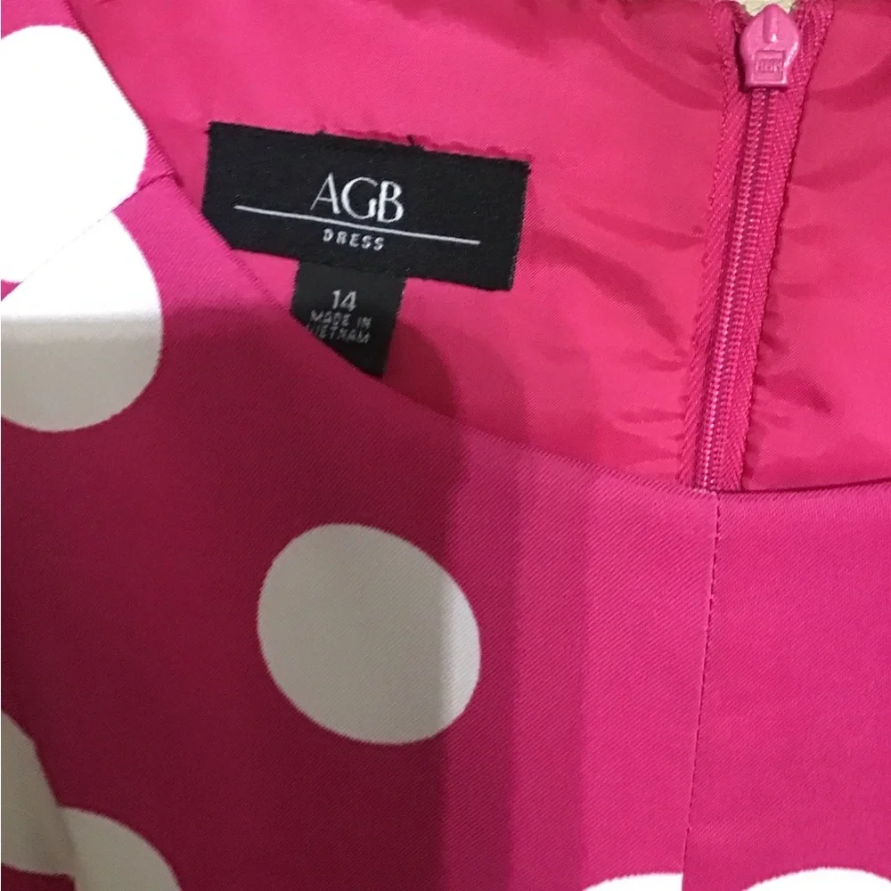 Woman’s size 14 AGB dress, crop sleeves, zipper down back, pink and white